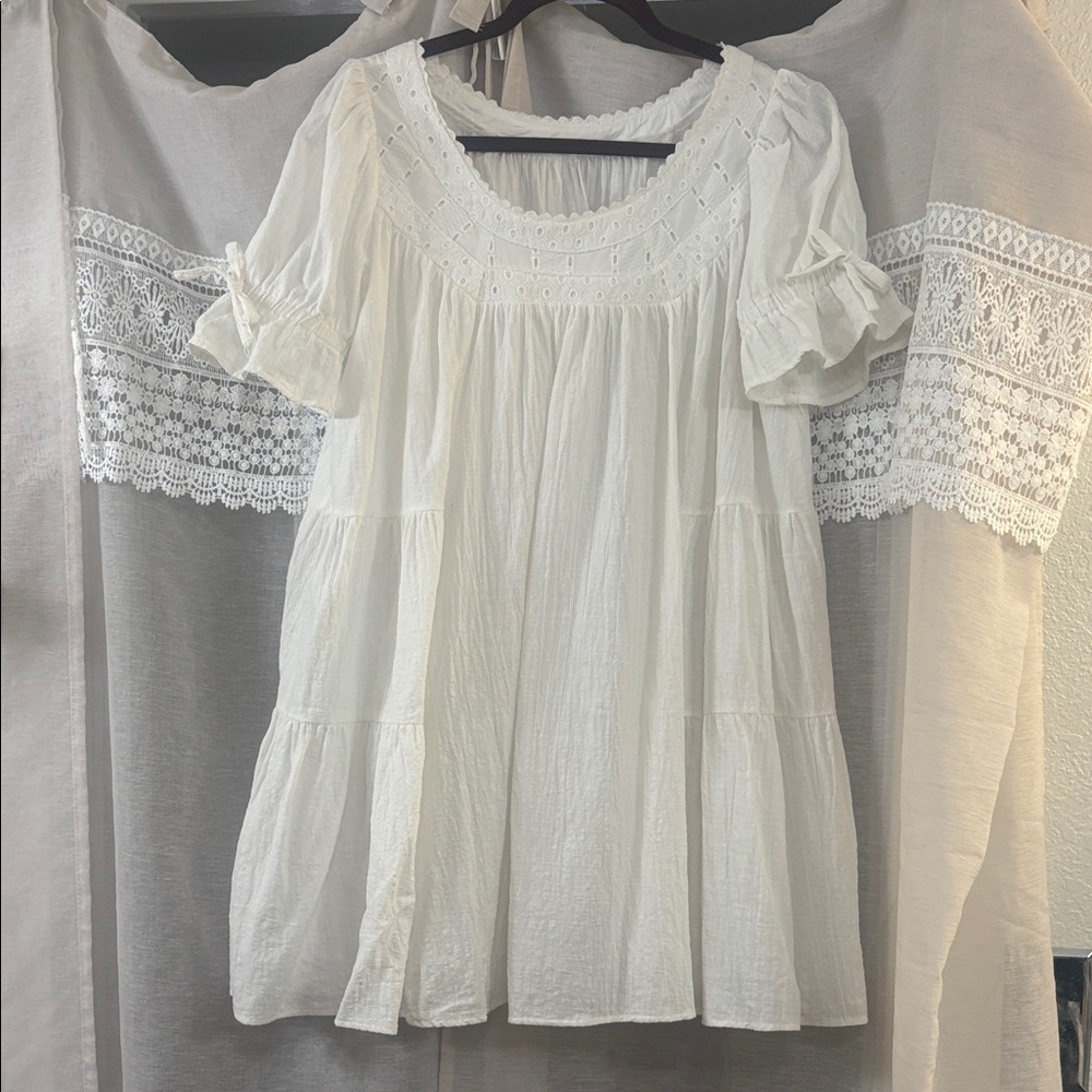 SHEIN White cotton tunic Blouse with Lace Details